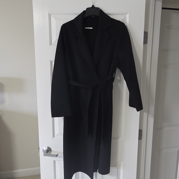 Mango Handmade Wool Blend Black Wrap Coat - Picture 10 of 16